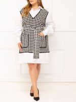 ELOQUII Elements Women's Plus Size Layered Look Shirt and Sweater Dress